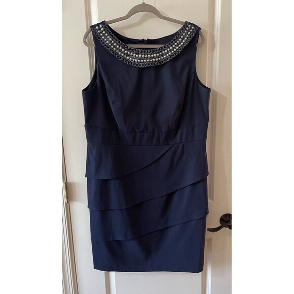 Connected Apparel Dresses & Skirts - Connected Apparel SZ 16W Women’s Blue Beaded Tiered Sleeveless Dress FLAW BIN C